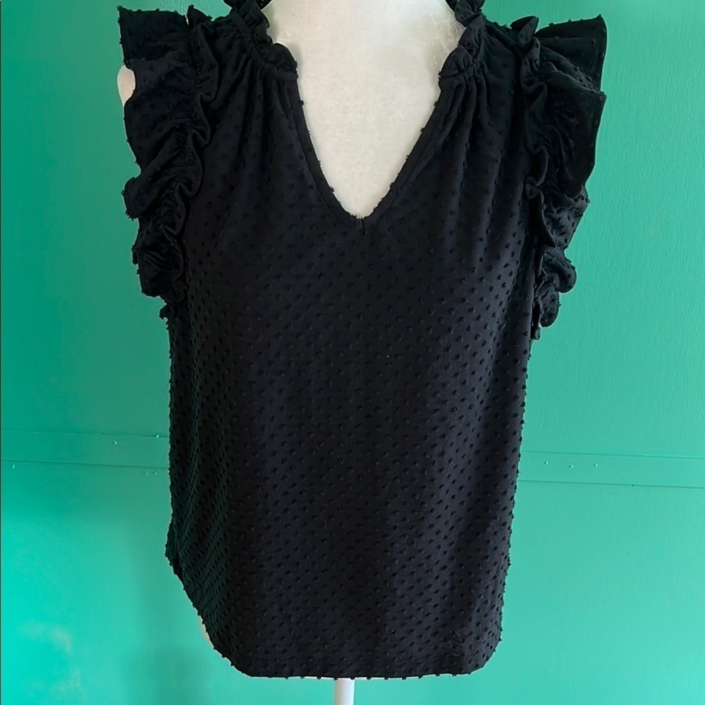 J Crew dots and ruffle sleeve tunic